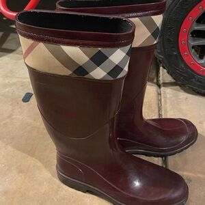 Burberry Burgundy Plaid Rain Boots
